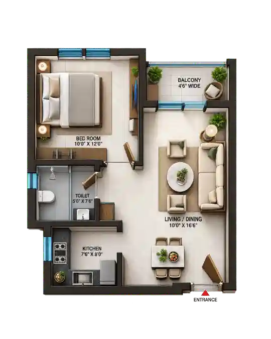 1 BHK Floor Plan