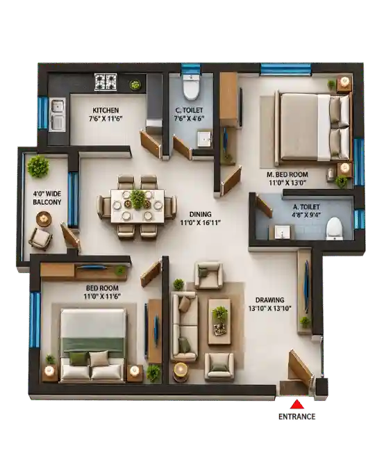 2 BHK Floor Plan