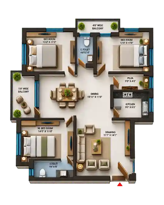 3 BHK Floor Plan