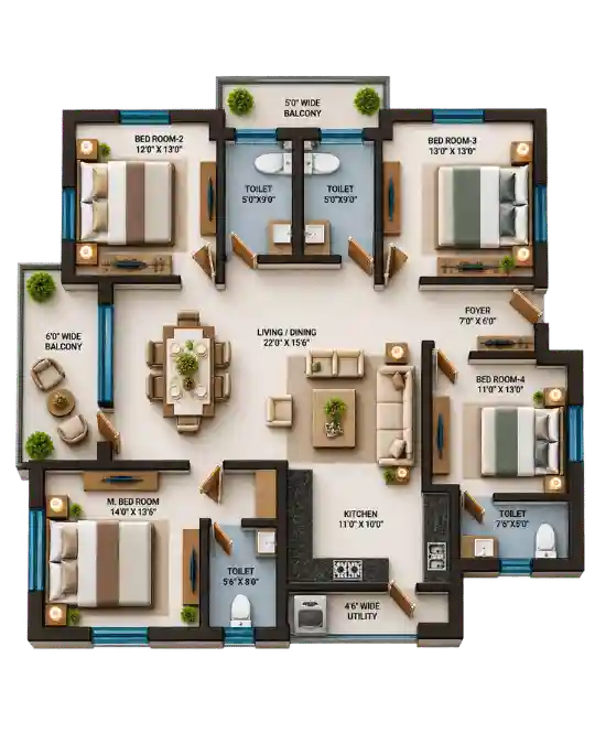 4 BHK Floor Plan